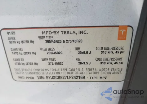 2020 Tesla Model X Long Range Dual Motor All-Wheel Drive/Long Range Plus Dual Motor All-Wheel Drive from USA, damaged, VIN 5YJXCBE27LF242169